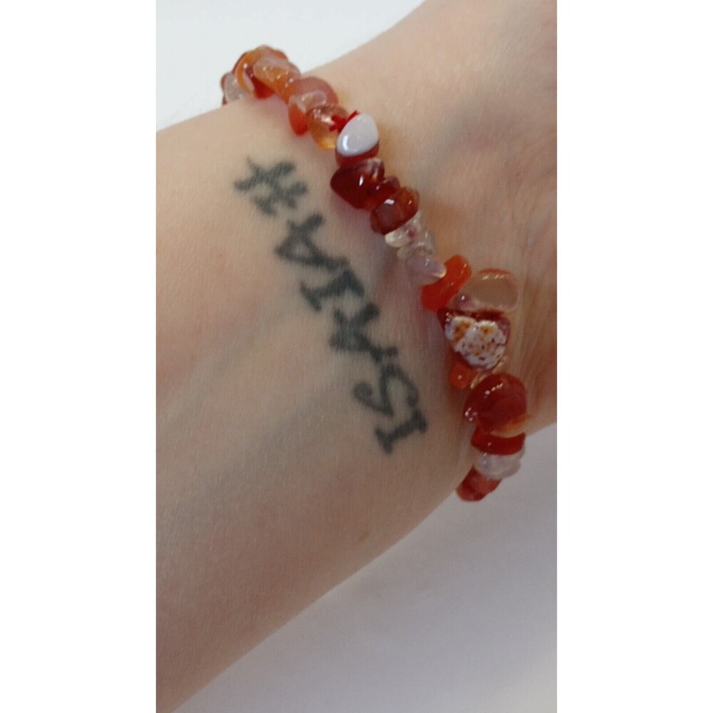 CARNELIAN AGATE CHIP GEMSTONE GEM STONE NATURAL BEADS STRETCH BRACELET - Picture 6 of 6